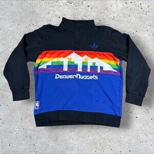 Adidas Denver Nuggets Quarter Zip Pullover Rainbow Skyline NBA Mens Large Blue